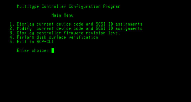 Data General SCSI-II HBA Main Menu